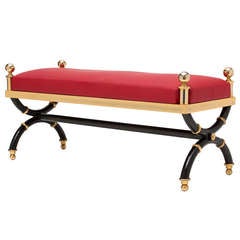 Gilt Brass and Leather Bench by Raphael