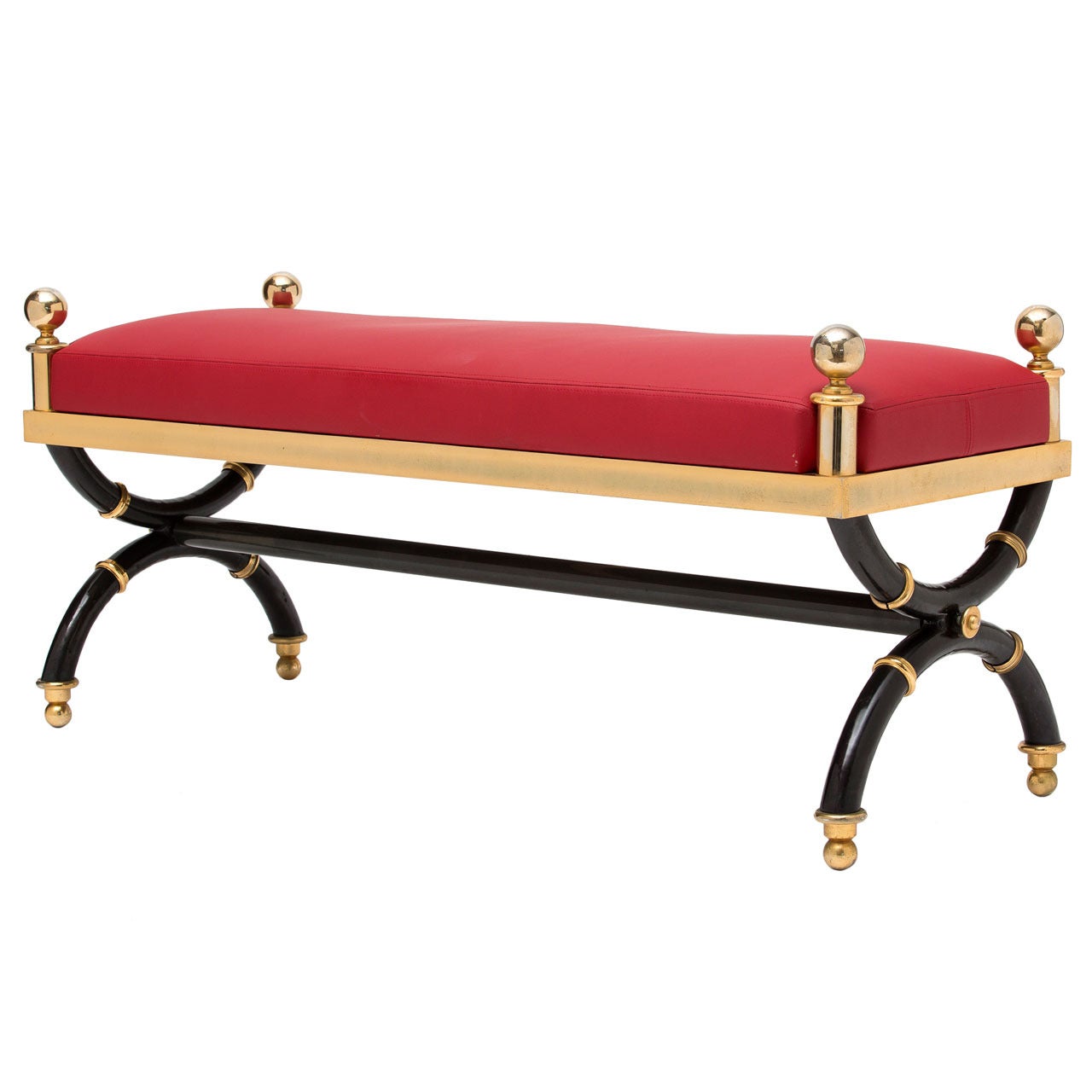 Gilt Brass and Leather Bench by Raphael at 1stDibs