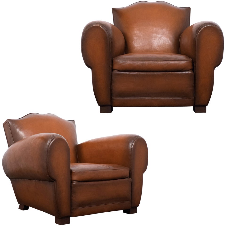 French Art Deco Perfect Pair of Club Chairs