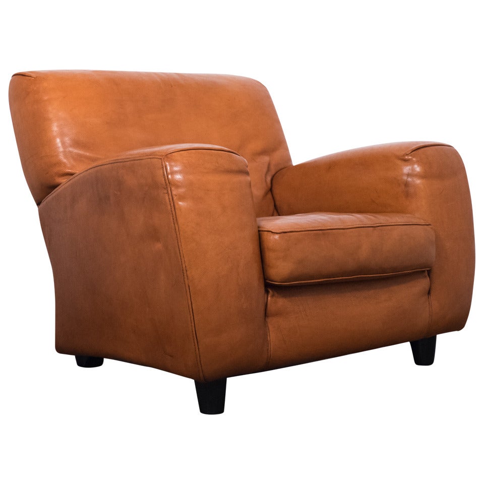 Vintage Molinari Leather Club Chair, circa 1980s