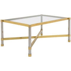 French Vintage Chrome and Brass Coffee Table, circa 1950s 5