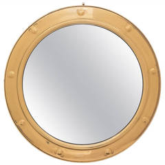 French Vintage Convex Gilt Brass Framed Mirror, circa 1940s