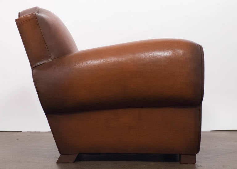 Leather French Art Deco Perfect Pair of Club Chairs