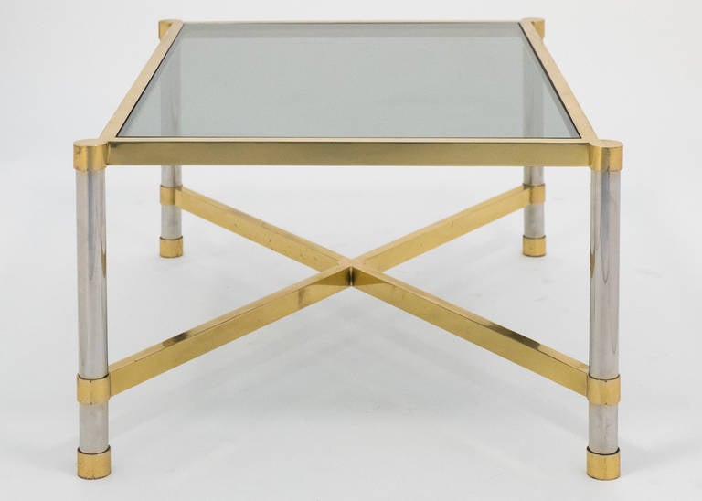 Mid-20th Century French Vintage Chrome and Brass Coffee Table, circa 1950s