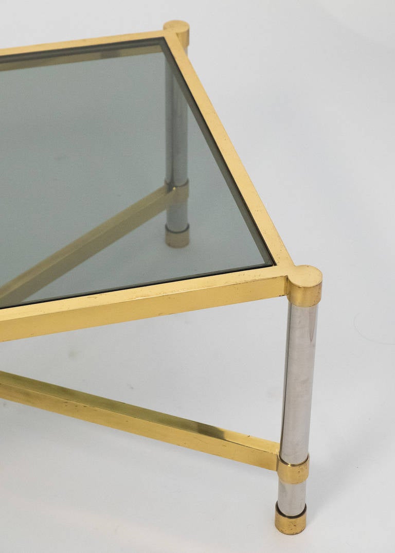 French Vintage Chrome and Brass Coffee Table, circa 1950s 2