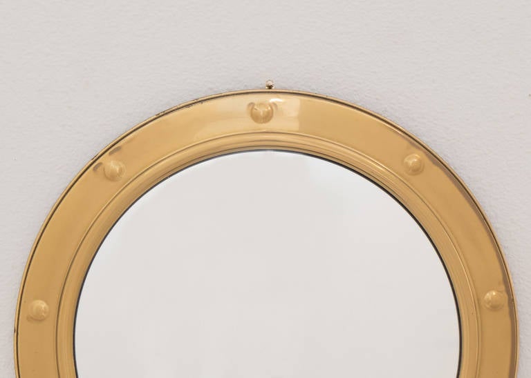 Mid-20th Century French Vintage Convex Gilt Brass Framed Mirror, circa 1940s