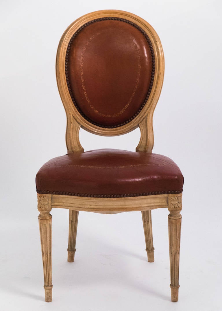 Stunning French Louis XVI Set of Six Dining Chairs, circa 1880s In Good Condition In Austin, TX