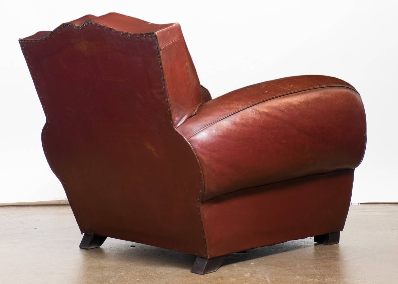 French Art Deco Mahogany Red Club Chairs 1