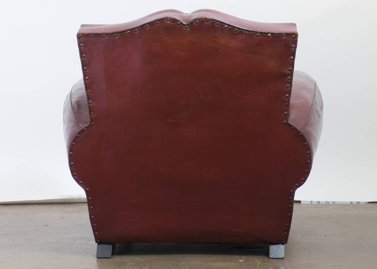 French Art Deco Mahogany Red Club Chairs 2
