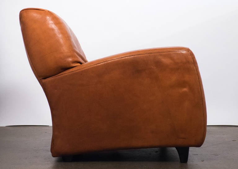 Italian Vintage Molinari Leather Club Chair, circa 1980s