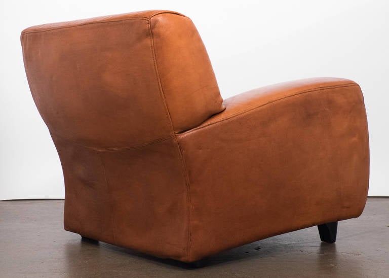 Vintage Molinari Leather Club Chair, circa 1980s In Good Condition In Austin, TX