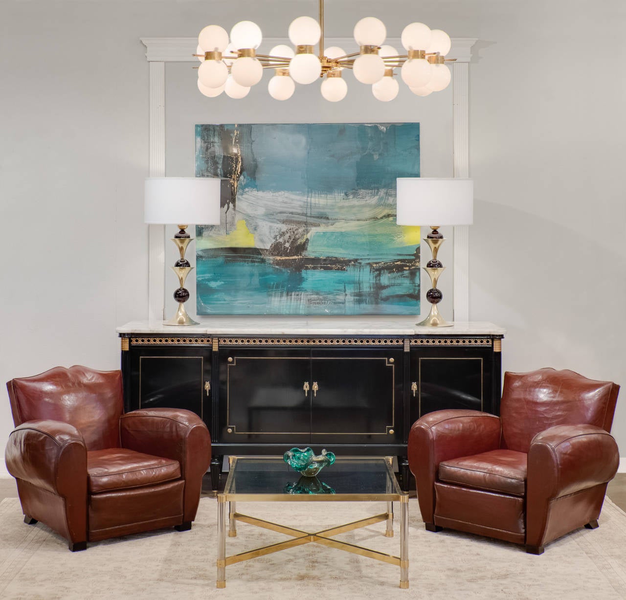 Pair of Fabulous Vintage Murano Glass and Brass Lamps