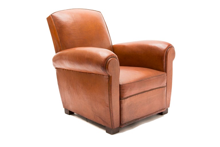 French Art Deco Lambskin Leather Club Chair