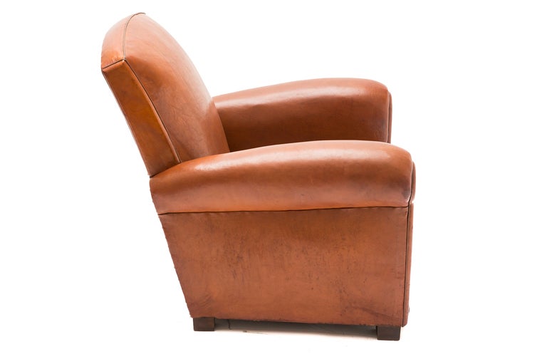 Mid-20th Century Art Deco Lambskin Leather Club Chair