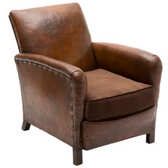 French Art Deco Period Leather Club Chair