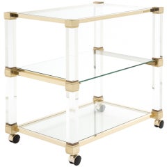 French Brass & Lucite Bar Cart by Pierre Vandel