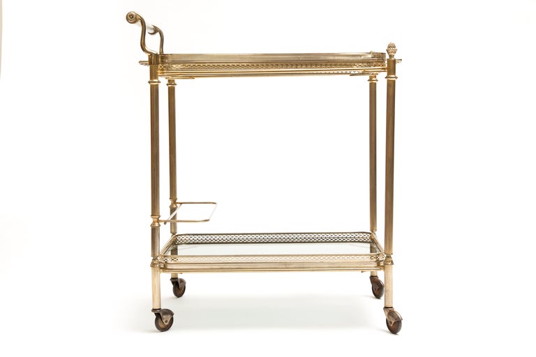French Brass & Glass Tray Table/Bar Cart
