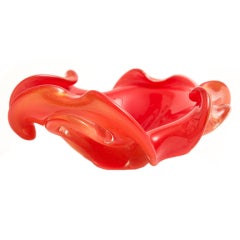 Murano Red-Orange "Avventurina" Glass Bowl by Toso