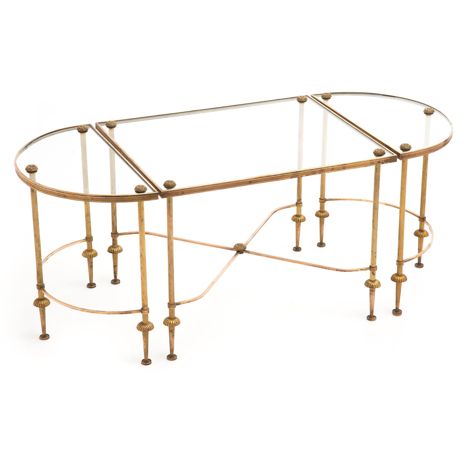 Maison Bagues Brass and Glass Coffee Table Set at 1stDibs