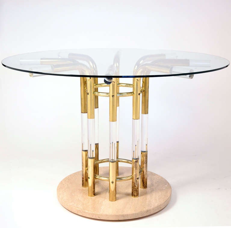 Mid-Century Modern French Vintage Lucite & Gilt Brass Dining Table