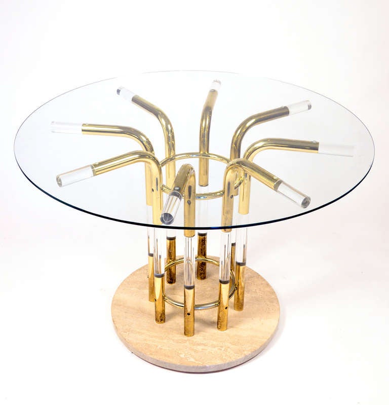 French Vintage Lucite & Gilt Brass Dining Table In Good Condition In Austin, TX