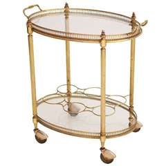 French Art Deco Oval Brass Bar Cart