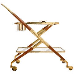 Italian Vintage Brass and Mahogany Bar Cart by Cesare Lacca