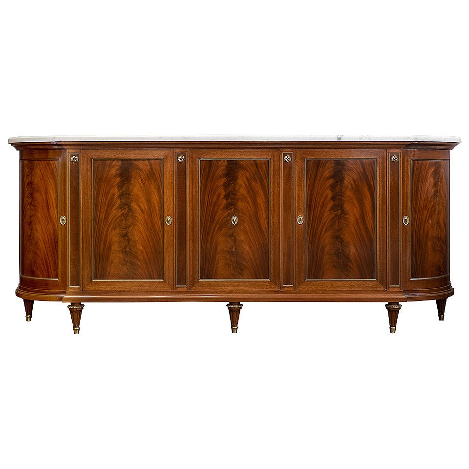 Louis XVI Style Carrara Marble-Top Cuban  Mahogany Sideboard