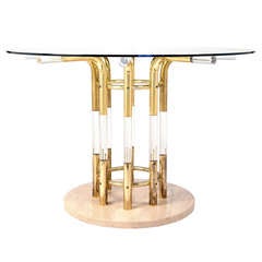 French Used Lucite & Gilt Brass Dining Table