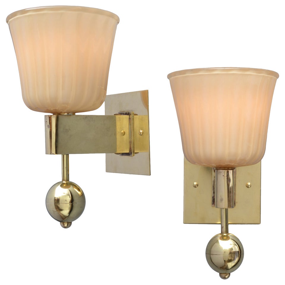 Murano Amber Barovier & Toso Stamped Sconces