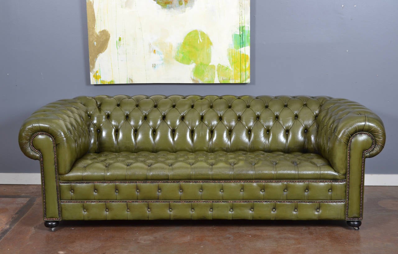 olive green chesterfield sofa