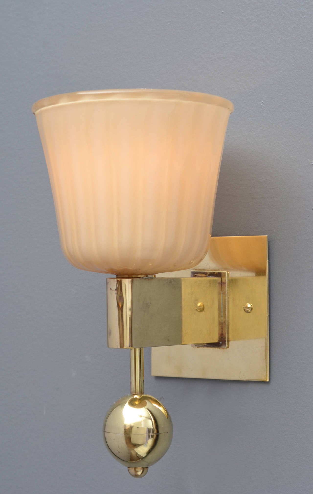 Murano Amber Barovier & Toso Stamped Sconces In Excellent Condition In Austin, TX