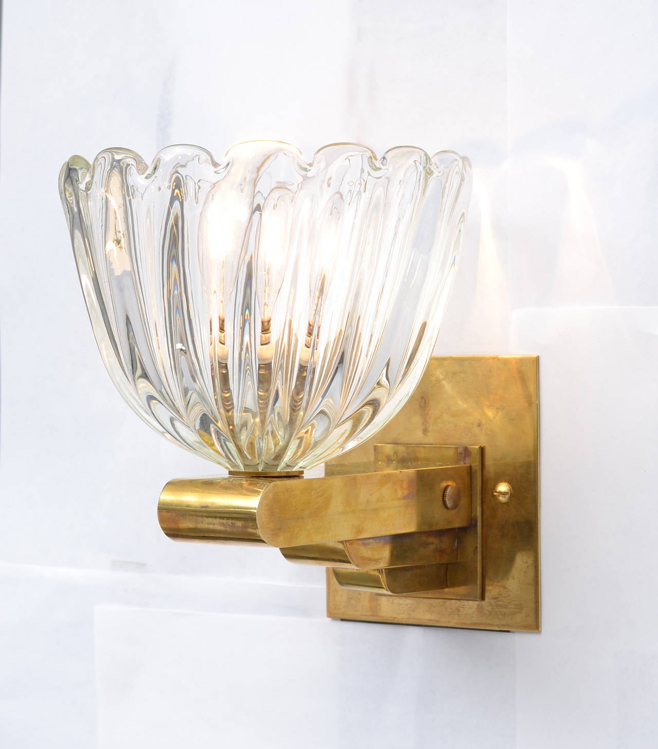 Murano Glass Cup and Brass Sconces In Excellent Condition In Austin, TX
