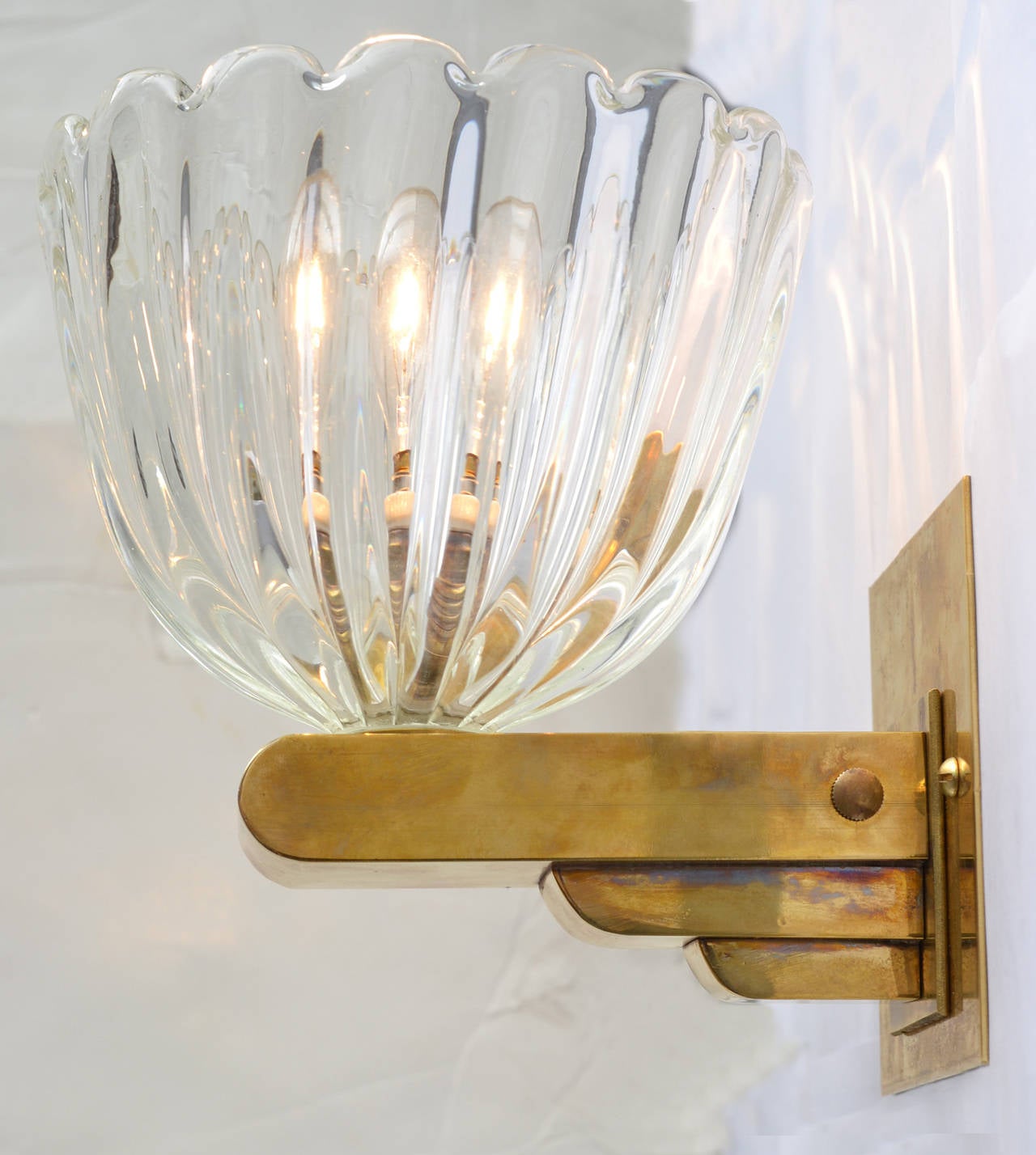 Mid-20th Century Murano Glass Cup and Brass Sconces