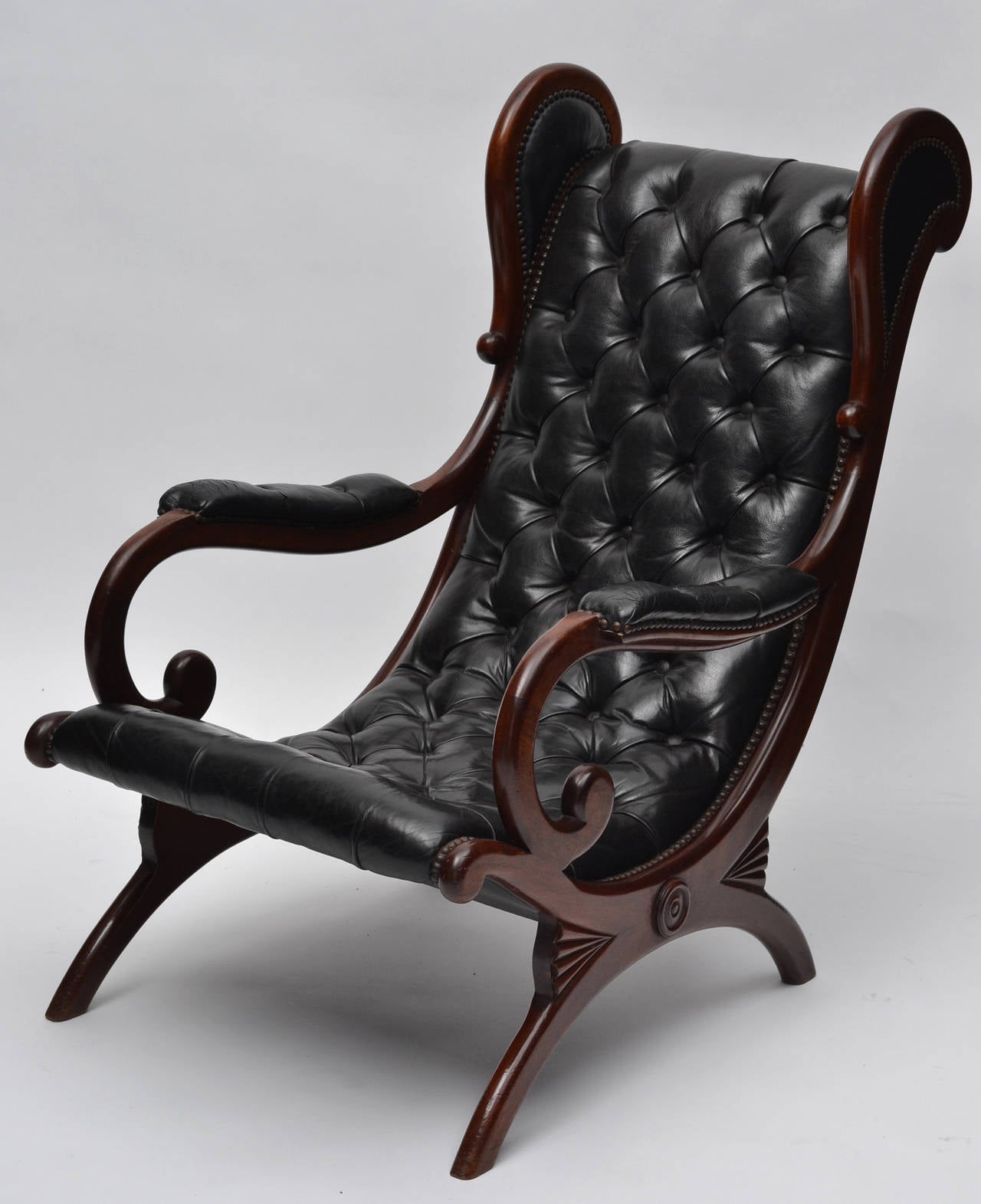 Mid-20th Century Vintage Leather and Mahogany Wingback Lounge Chairs
