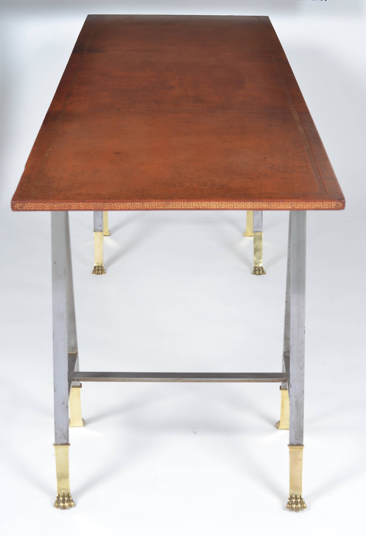 20th Century Viennese Leather-Top, Diamond Trader Table