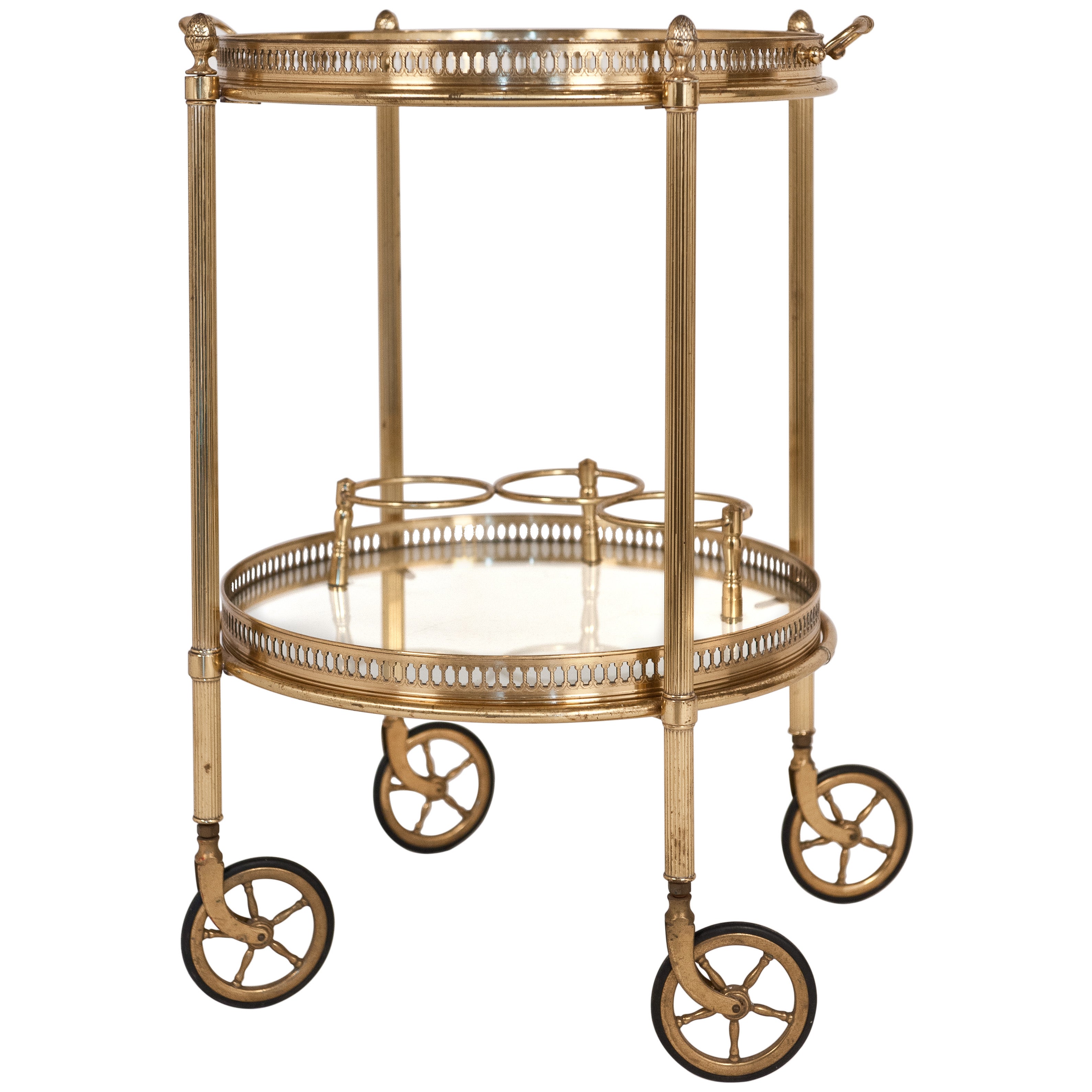 Vintage Round Brass and Glass Bar Cart at 1stDibs