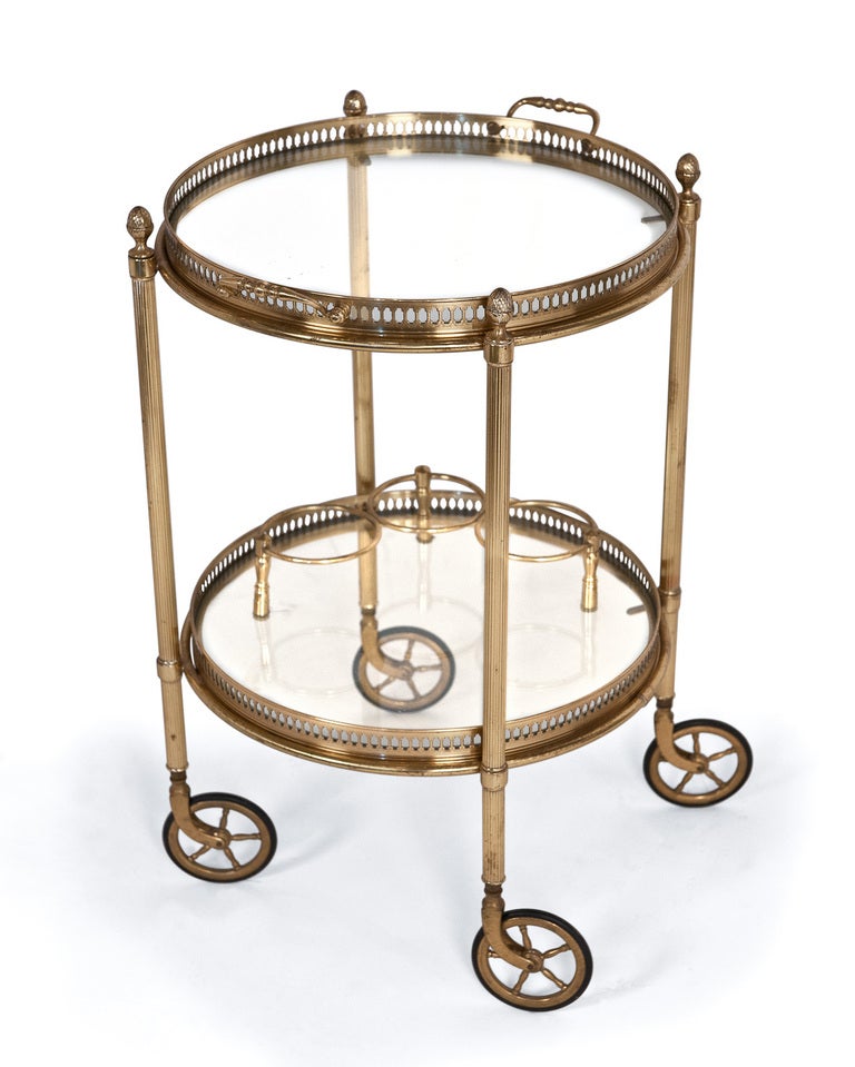 Vintage Round Brass and Glass Bar Cart at 1stDibs