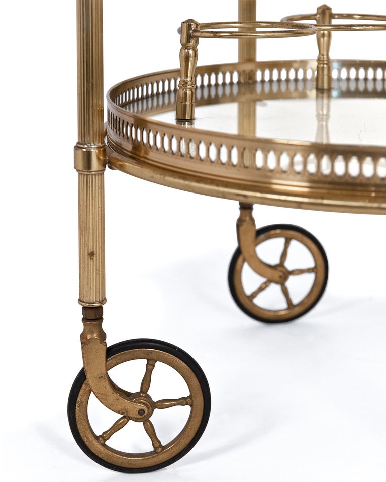 Vintage Round Brass and Glass Bar Cart at 1stDibs