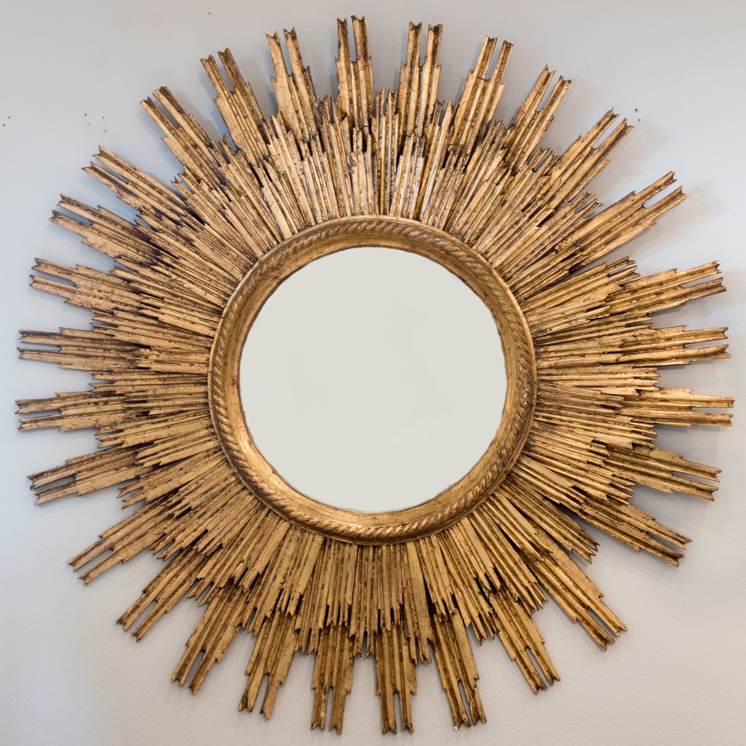 French Gold Leafed Hand Carved Sunburst Mirror