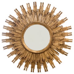 French Gold Leafed Hand Carved Sunburst Mirror