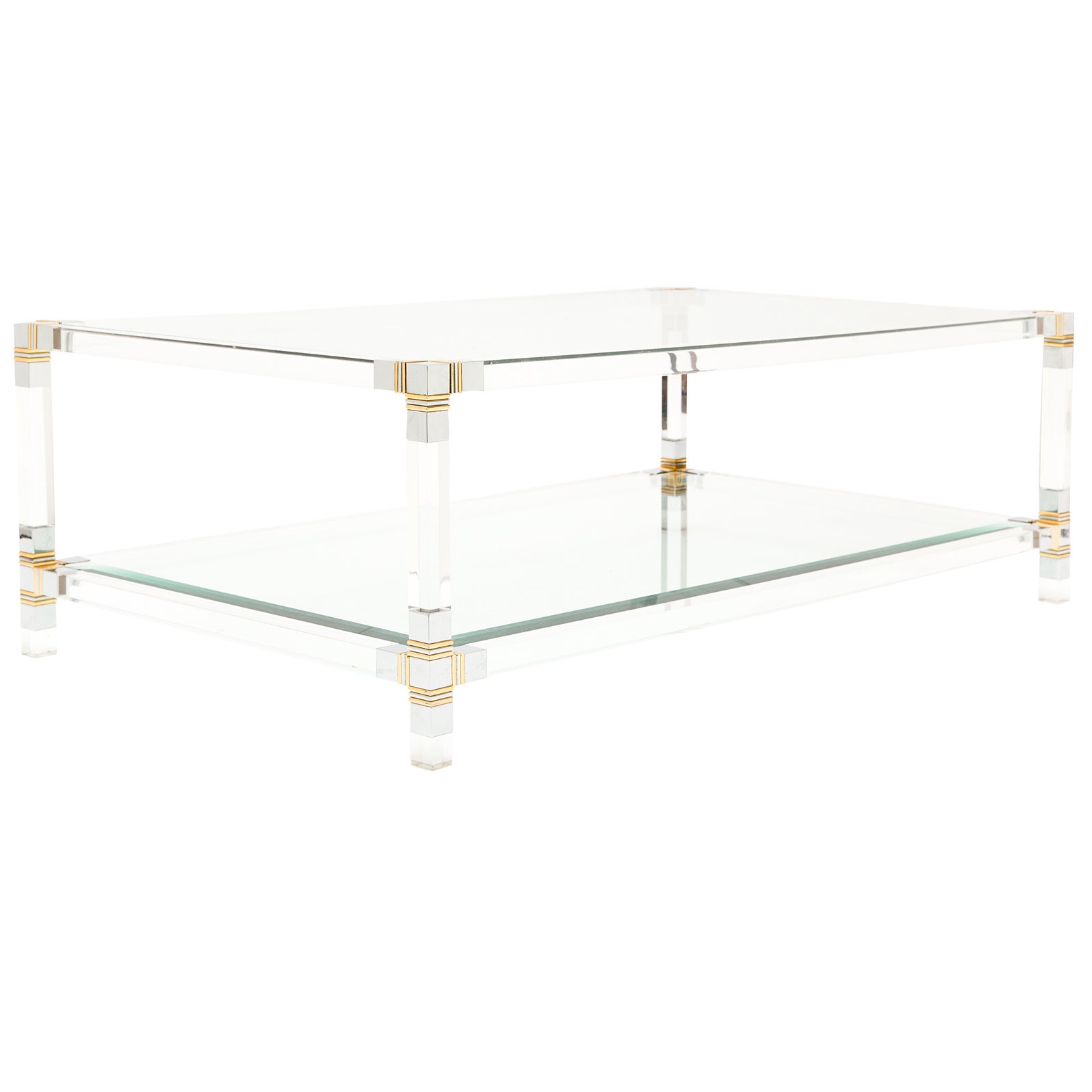 French Vintage Lucite, Chrome, & Brass Coffee Table