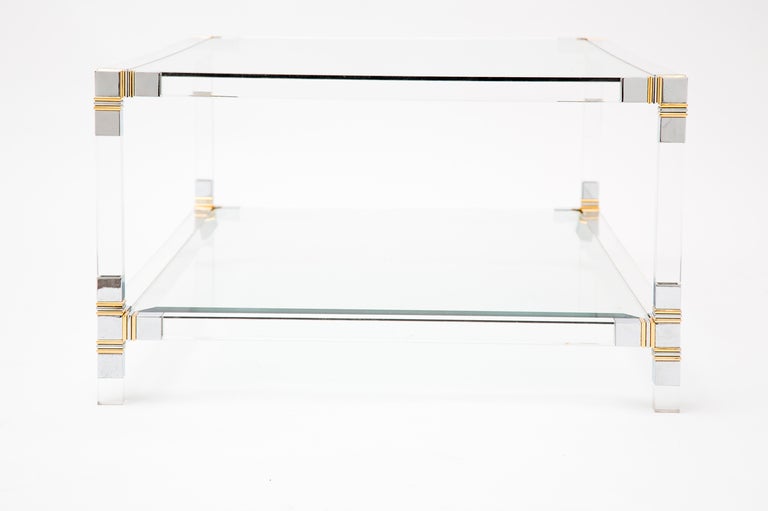 French Vintage Lucite, Chrome, & Brass Coffee Table In Good Condition In Austin, TX