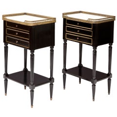 Pair of Louis XVI Ebonized Marble Top Night Stands