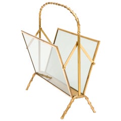 Vintage Maison Bagues Brass and Glass Magazine Stand