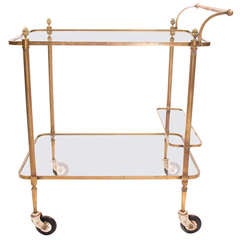 French Vintage Brass 
Glass Bar Cart