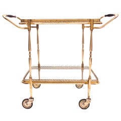 Vintage Brass & Mahogany Bar Cart with Trays