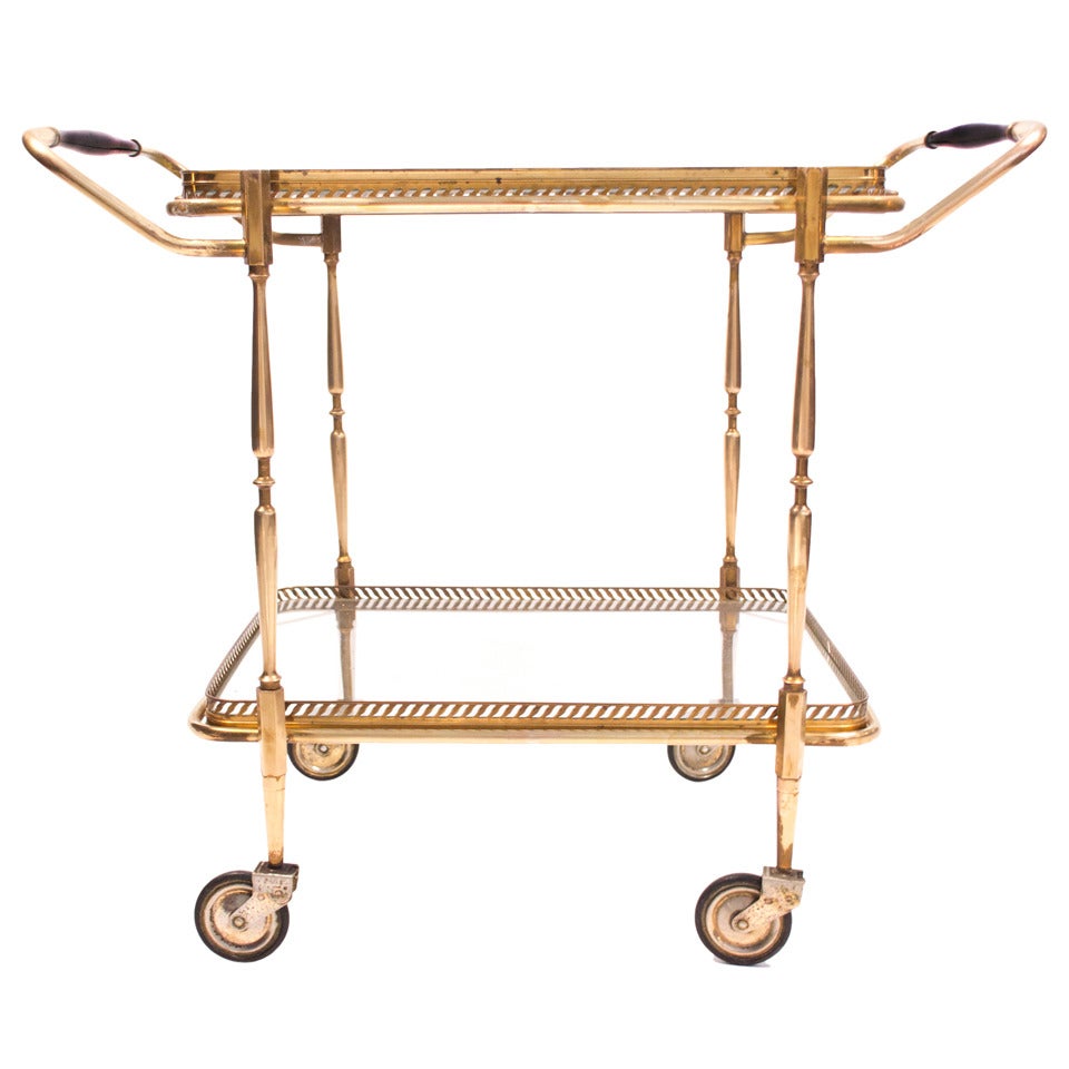 Vintage Brass 
Mahogany Bar Cart with Trays