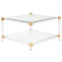 French Vintage Lucite, Brass & Glass Coffee Table