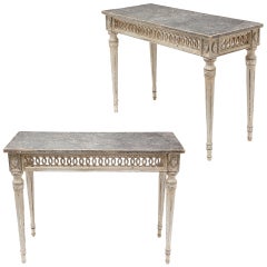 Italian Pair of Antique Silver Leaf Console Tables from Florence